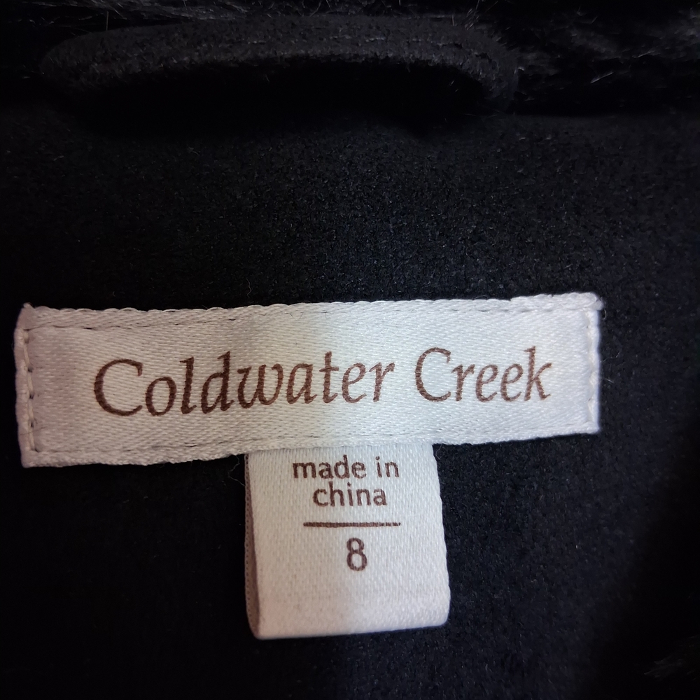 Coldwater Creek Elegant Black Trench Coat with Plush Collar - Picture 2 of 16